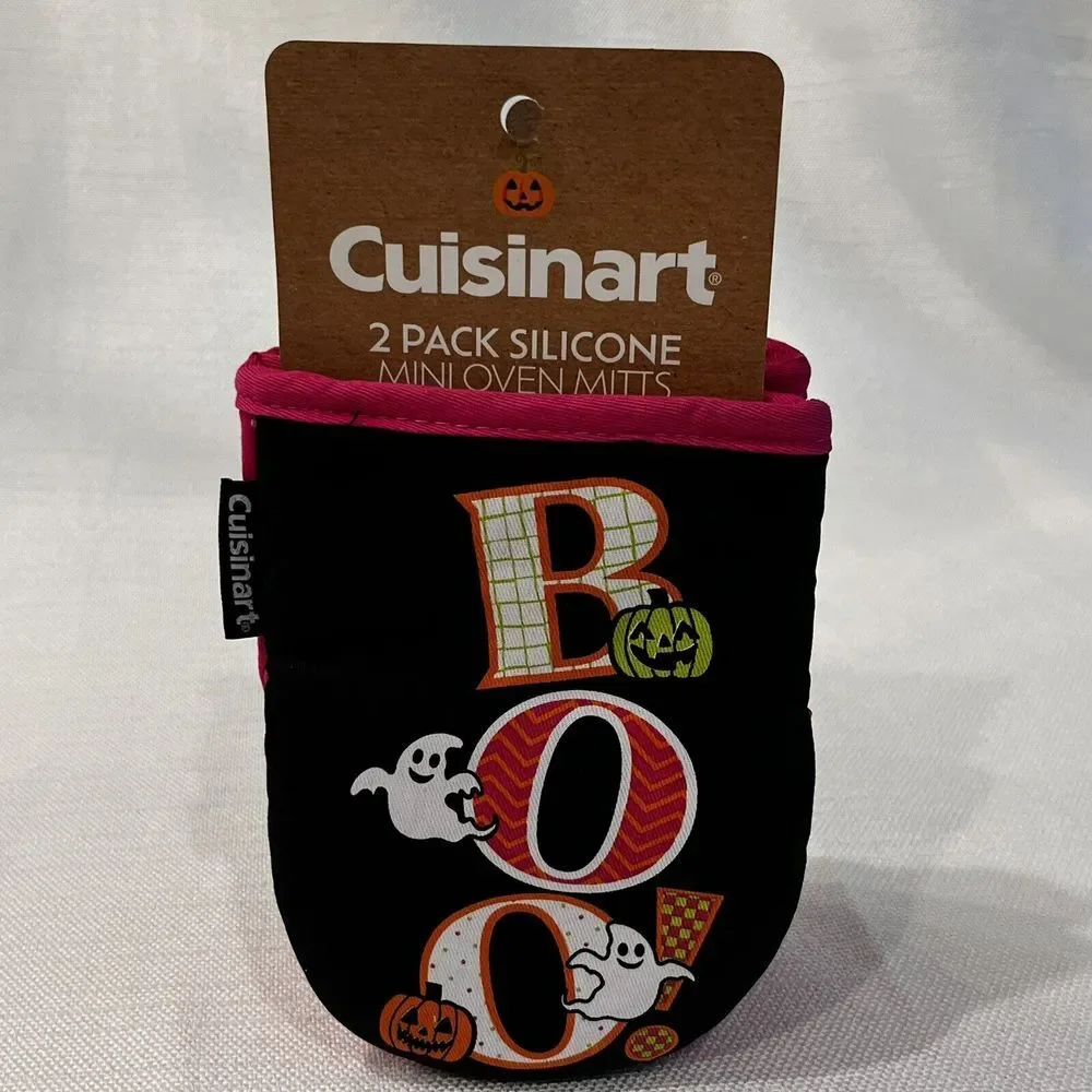 NEW 2 Pack Cuisinart‎ BOO! Ghost Pumpkin Silicone Mini Oven Mitts Halloween